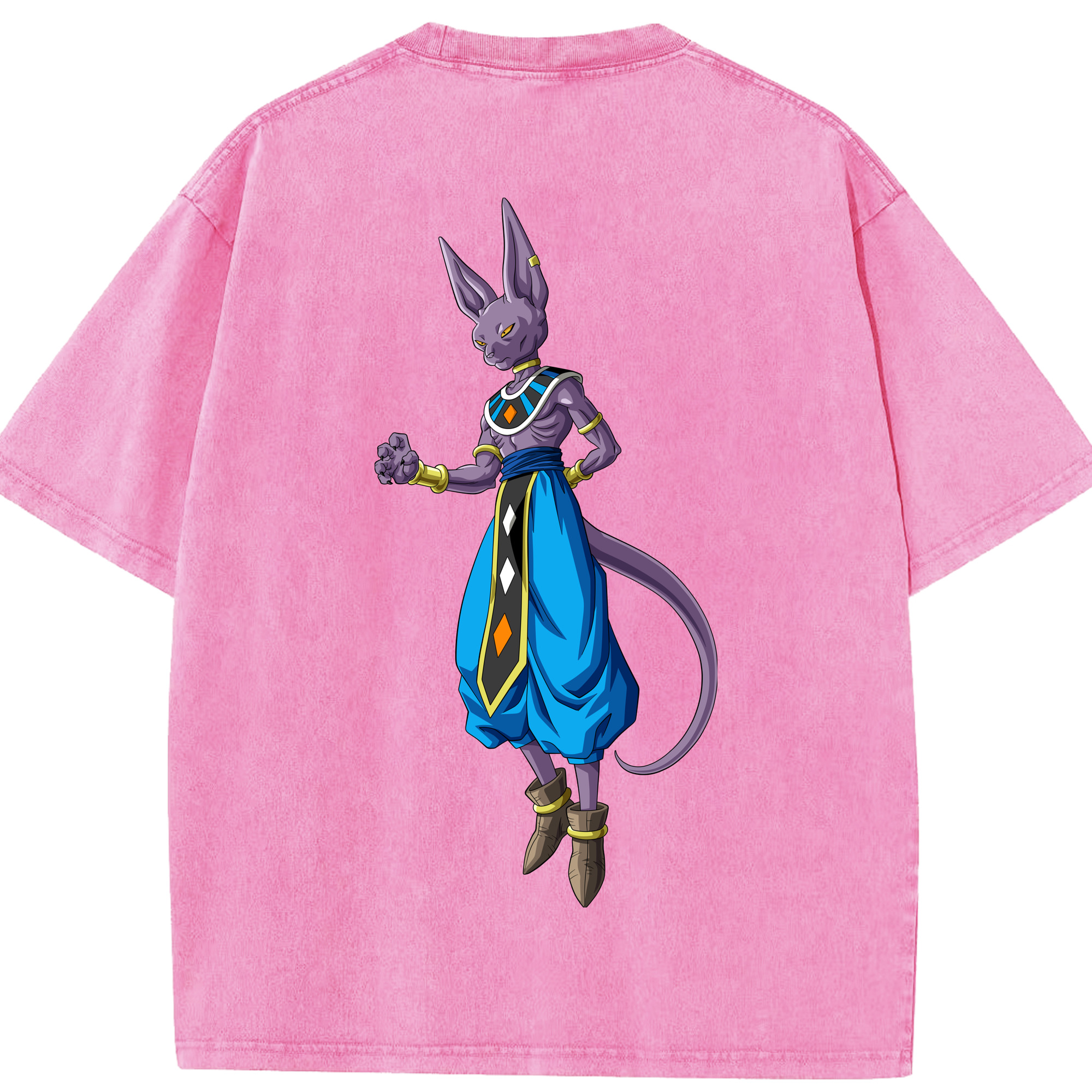 （画像用） ドラゴンボール ビルス 破壊神ビルス DRAGON BALL Beerus Birusu 綿100% ヴィンテージ風 半袖Tシャツ（背面プリント）